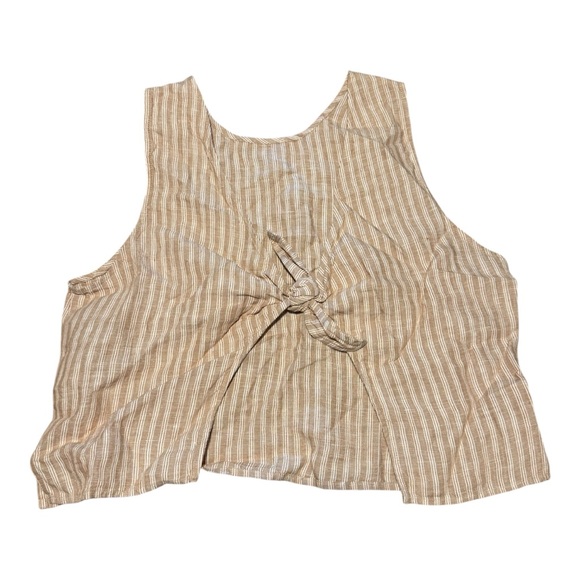 Madewell Beige & White Striped 100% Linen Open Tie Back Tank Top Size 14 - Picture 4 of 9